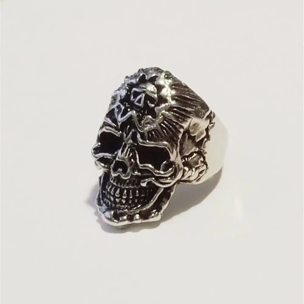 316L stainless steel silver skull ring‎ hypoallergenic tarnish resistant size 13
